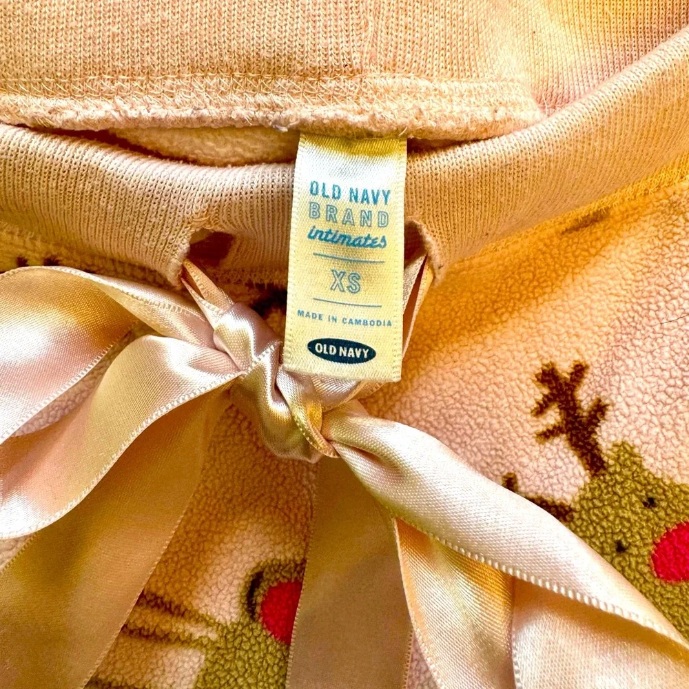 OLD NAVY Pink fleece Rudolph pants with satin ribbon + bonus Rudolph shirt - Picture 4 of 6